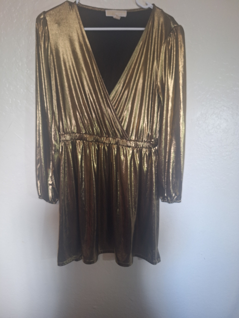 Michael Kors Metallic Gold Long-Sleeve Mini Dress